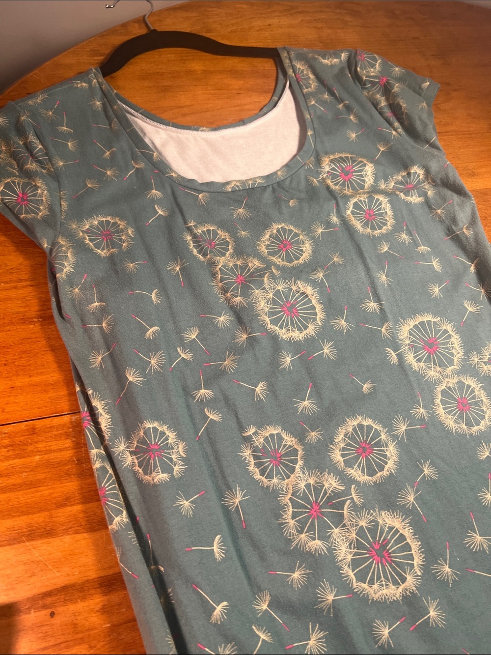 Dandelion Print Scoop Neck Dress - Teal